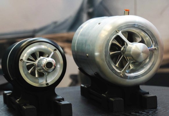 Two micro turbojet engines on stands