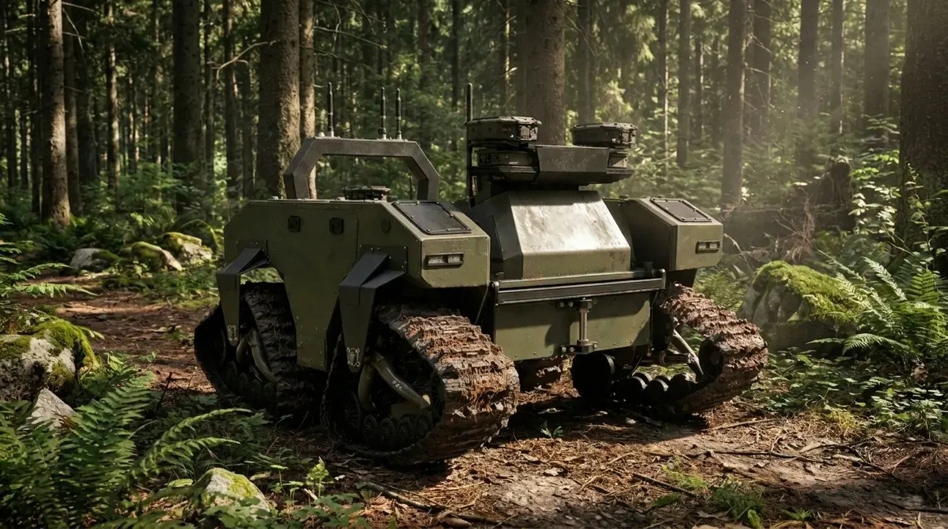 Tracked unmanned ground vehicle in a forest